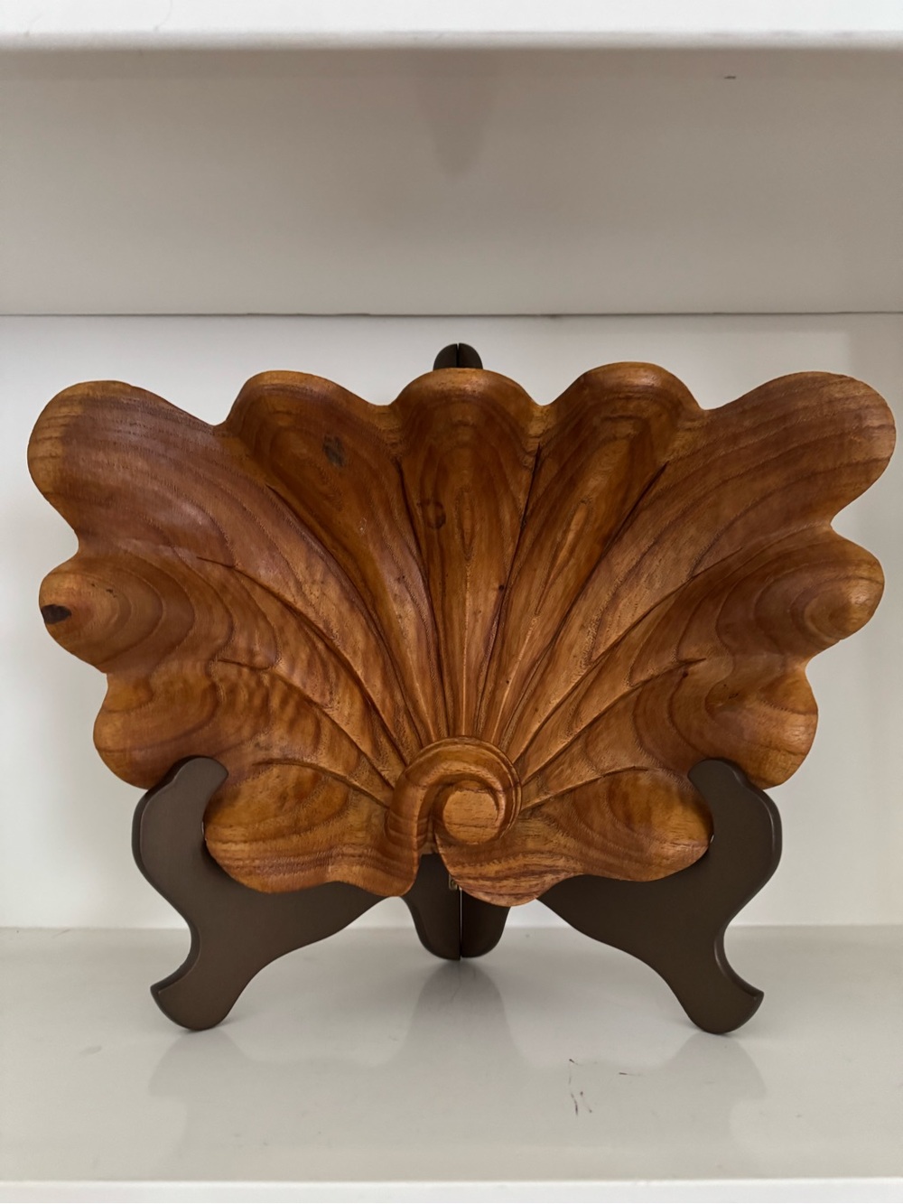 Mid-Century Modern 16x10 Wooden Shell Bowl with Stand